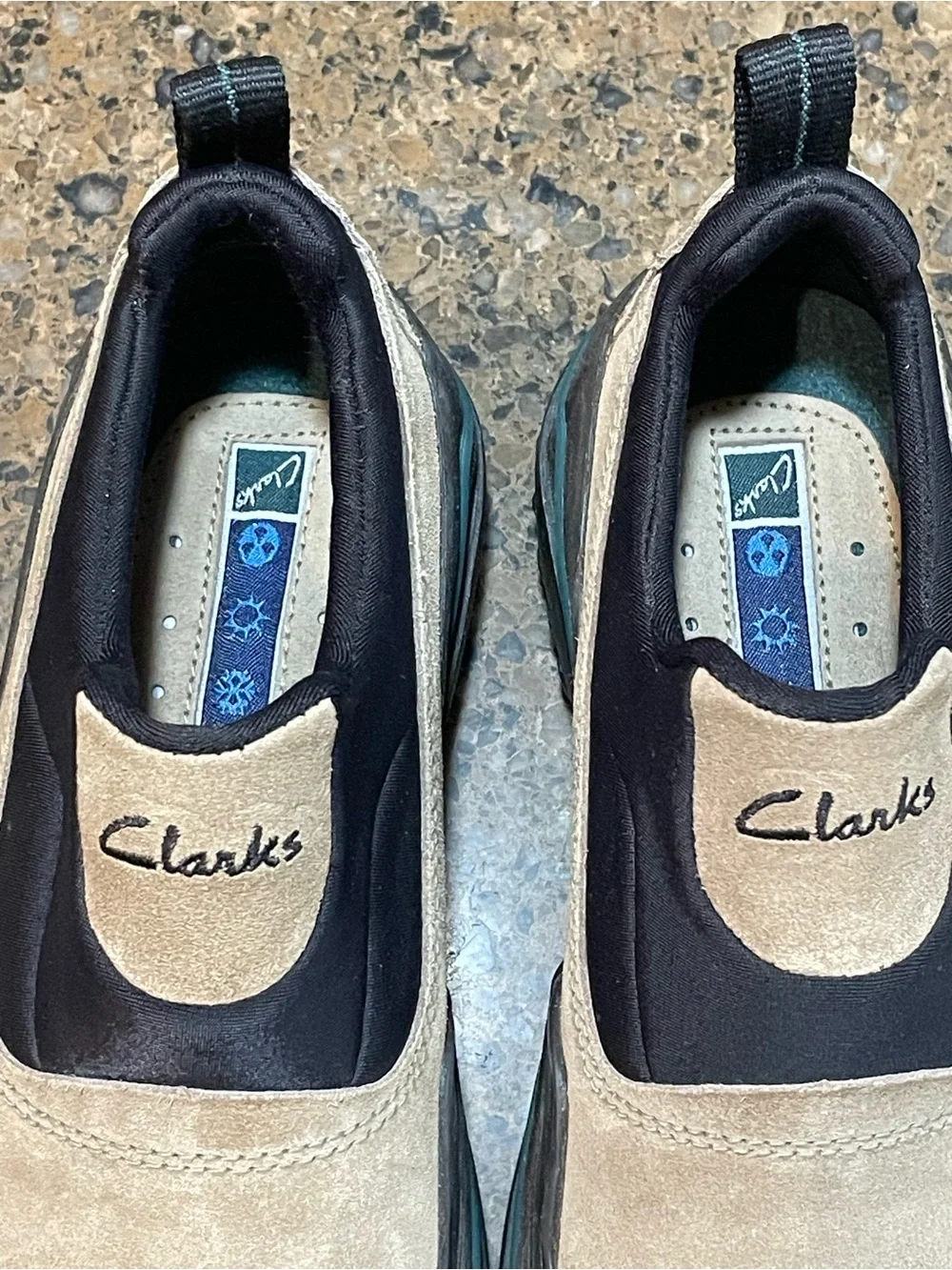 Clarks Muckers Waterproof Suede Slip On Duck Shoe W Sz 6 Tan Black Rain Mud Snow